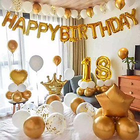 Bộ Bong Bóng Trang Trí Sinh Nhật Tông Bạc Vàng QB1112 Full Đồ Tặng Số Tuổi