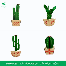 MFK04.CB01 - Combo 4 mô hình cây xương rồng lắp ghép carton để bàn trang trí - sao, tai thỏ, trụ, saguaro