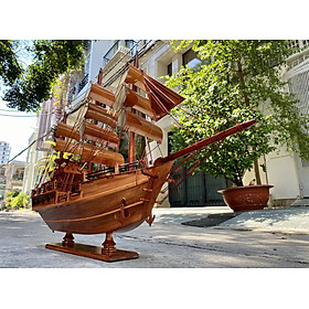 Thuyền buồm gỗ phong thủy Thuyền Thái dài 75cm (gỗ Hương), mô hình con tàu gỗ trang trí, quà tặng khai trương tân gia