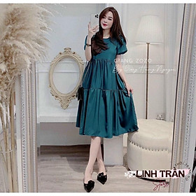 Váy Maxi Xanh 3 Tầng Khuy Ngọc Khóa Lưng  Đầm Maxi Xanh 3 Tầng Dáng Xòe Linh Trần Store