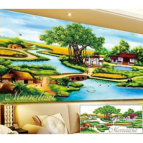 Tranh đá quê hương cây đa sân đình Y8171 - kích thước: 120 * 60cm. (TRANH CHƯA LÀM)