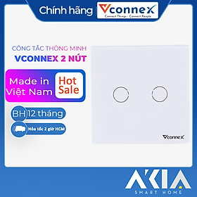 Công tắc Vconnex thông minh chữ nhật không viền Vconnex - Điều khiển từ xa, Wi-Fi 2.4 Hz, công suất 2500W - Hàng chinh hãng
