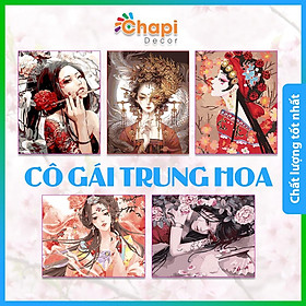 Mua Tranh sơn dầu số hóa tự tô Cô Gái Trung Hoa size 40x50cm căng sẵn khung