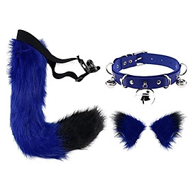 Faux  Ears and Tail Set Cosplay Costume Gift PU Leather Neck Choker for Stage Shows Halloween Carnival Role Play Animal Themed Parties