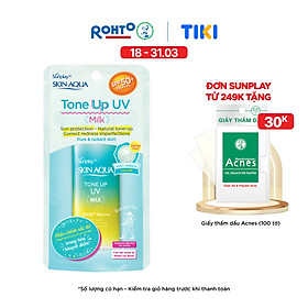 Kem chống nắng nâng tông Skin Aqua Tone up Mint Green cho da trắng có khuyết điểm đỏ, dạng sữa Sunplay Skin Aqua Tone Up UV Milk Mint Green SPF 50+ PA++++ 50g