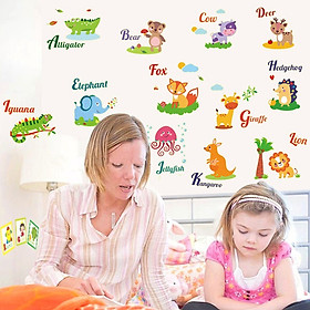 Decal dán tường dạ quang phát sáng- Thú tiếng anh dạ quang- mã sp ABQ9613