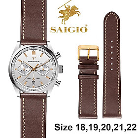 Dây Đồng Hồ Da Bò Cao Cấp, Kiểu Dáng Cổ Điển - Phẳng Mỏng - Chỉ Trắng, Mặt Lót Chống Thấm Mồ Hôi, Tích Hợp Lớp Gia Cố Chống Giãn Đặc Biệt, Phụ Kiện Khóa và Chốt Bằng Thép Không Gỉ 316L - Hàng Chính Hãng SAIGIO