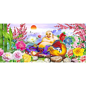 Mua Tranh thêu chữ thập phật di lặc hoa mẫu đơn LV3495 146 x 71 cm  - chưa thêu
