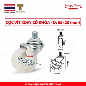 Mua Bánh xe đẩy nylon tải nhẹ cọc vít xoay khóa - 50-65-75mm - Happy Move Thái Lan