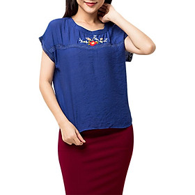 Áo Kiểu Nữ Thêu Hoa Tay Viền Ren 758 An Thủy - Xanh Coban