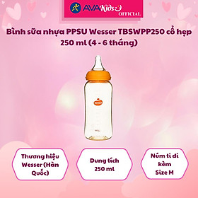 Bình sữa nhựa PPSU Wesser TBSWPP250 cổ hẹp 250 ml (4 - 6 tháng) - Hàng Chính Hãng