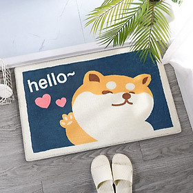 Thảm Lau Chùi Chân Hình Chó Shiba Hello Tặng Móc Dán Tường Ngẫu Nhiên Thảm Dùng Nhà Tắm Phòng Khách Nhà Bếp