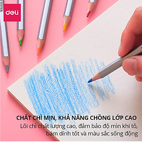  Bút chì màu nước cao cấp Deli - Có kèm cọ tán - Bộ 24/36/48 màu - 6521/6522/6523