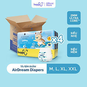 Thùng 4 Gói Tã / bỉm quần Hoppi AirDream Diaper số lượng M 176 / L 152 / XL 128 / XXL 112 miếng