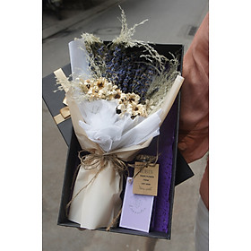 Lavender mix hoa Chi Chi trắng- Lavender Chi Chi Box- Hộp hoa khô kết hợp độc đáo