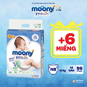 CỘNG 6 MIẾNG Tã dán Moony cao cấp Newborn 96 - Nhập khẩu từ Nhật Bản