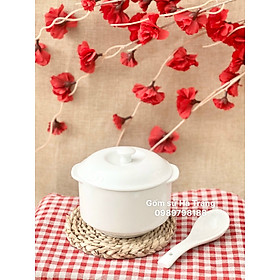 Mua Thố chưng yến gốm sứ Bát Tràng cao cấp men trắng dung tích 600ml kèm thìa