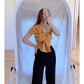 Áo kiểu nữ croptop kết nơ lưng bo thun Amee AM
