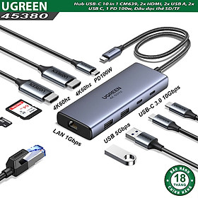 Mua Hub USB-C 10 in 1 Ugreen 45380 CM639  2x HDMI  2x USB A  2x USB C  1 PD 100w  Đầu đọc thẻ SD/TF Hàng chính hãng