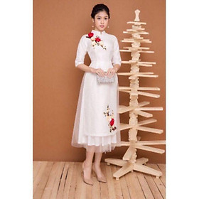 Áo cách tân thêu hoa nổi màu trắng