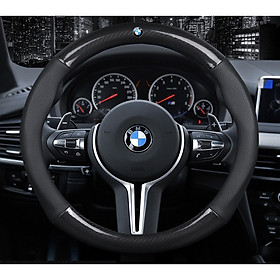 Bọc vô lăng TTAUTO cho xe ô tô từ 4 đến 7 chỗ chất liệu da vân carbon cao cấp có logo BMW (Đen)
