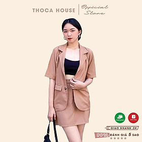 Set vest công sở blazer tay ngắn phối chân váy dáng A lưng thun THOCA HOUSE phối sẵn cực xinh