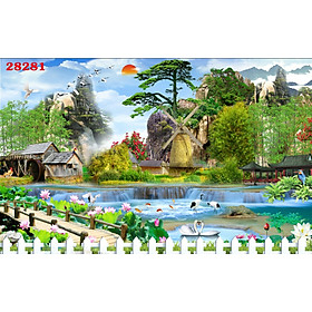 Tranh dán tường 3D phong cảnh thiên nhiên thác nước- Huyền Chi- Đặt in theo kích thước yêu cầu