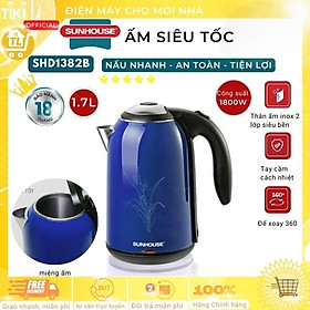 Bình Đun Siêu Tốc Inox 2 Lớp Sunhouse SHD1382 (1.7L) - Xanh- Hàng chính hãng