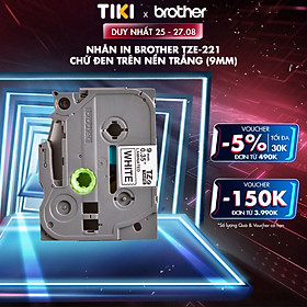 Nhãn in Brother TZe-221 chữ đen trên nền trắng (9mm) - Hàng chính hãng
