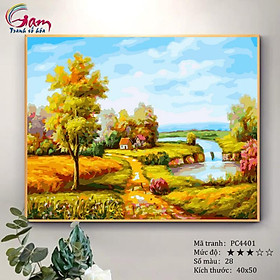Mua Tranh trang trí tự tô màu theo số phong cảnh làng quê cánh đồng GAM PC4401