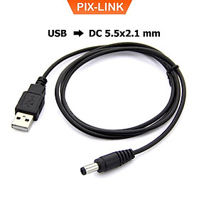 Dây Nguồn Pixlink USB Ra Đầu DC 5.5x2.1 mm Đầu Tròn Dùng Cho Thiết Bị Mạng, Sạc Cho Nôi Điện, Loa Bluetooth, Thiết Bị Dùng Nguồn 5V - Hàng chính hãng/ Hàng nhập khẩu