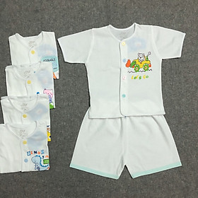 COMBO 5 Áo sơ sinh Tay Ngắn Cài Giữa Trắng JOU- Size 1,2,3,4 cho bé sơ sinh -10.5kg - Chất vải cotton 100% mềm, mịn