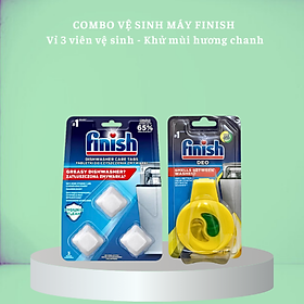 Combo viên vệ sinh máy rửa chén bát Finish vỉ 3 viên + Tinh dầu treo khử mùi máy rửa chén Finish