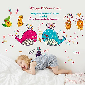 Hình ảnh Sticker Decal dán tường Đôi cá voi Happy valentine cho bé SK9092
