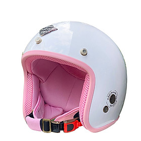 Mũ bảo hiểm 3/4 đầu Napoli SH1 trắng lót hồng Freesize 55-58 cm - Bảo Hành 12 tháng