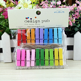 Set 20 Cái Kẹp Gỗ Sơn Design Pub (Tặng 1,5m dây cói)