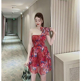 Đầm váy nữ lệch vai xếp tầng với các họa tiết hoa xinh xắn dành cho các nàng đi chơi, dạo phố