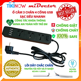 Mua Ổ Cắm Điện Đa Năng Có 4 Cổng USB Sạc Điện Thoại Tối Đa 12W và Ổ Điện Chịu Tải 2500W Dây Nối Dài 2M Chọn Màu Chính Hãng miDoctor