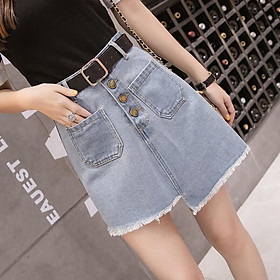 Chân váy jeans form chữ A tua rua - Ảnh thật