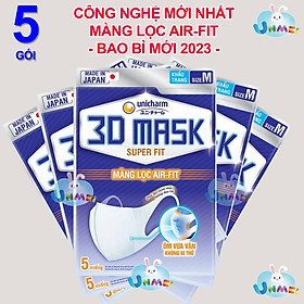 Bộ 5 Hộp Khẩu Trang Ngăn Khói Bụi Unicharm 3D Mask Superfit (5 Cái / Hộp)