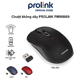 Chuột không dây PROLiNK PMW6009 độ nhạy cao, tiết kiệm pin dành cho PC, Macbook, Laptop - Hàng chính hãng - Màu Đen