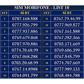 SIM SỐ ĐẸP MOBIFONE - LIST 10 (MBFDS10) - Số dễ nhớ, thần tài, lộc phát, số cặp - Chọn Số Theo Danh Sách - SIM MỚI, ĐĂNG KÝ ĐÚNG CHỦ ONLINE - Hàng Chính Hãng