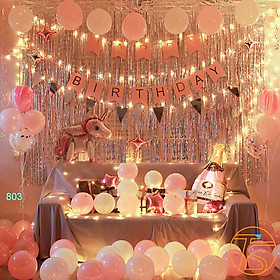 Sét bong bóng trang trí sinh nhật happy birthday kỳ lân có đèn led - Bộ trang trí thôi nôi, đám đầy tháng cho bé