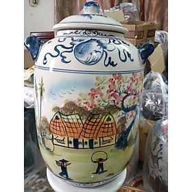 Mua Hũ đựng rượu gạo vẽ phong cảnh Bát Tràng loại 30L (hoa văn ngẫu nhiên)