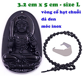 Mặt Phật Bất động minh vương đá thạch anh đen 5 cm kèm vòng cổ hạt chuỗi đá đen - mặt dây chuyền size lớn - size L, Mặt Phật bản mệnh