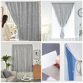 Mua Rèm cửa dán HAI LỚP màu xám không cần thanh treo chống nắng tốt - TẶNG DÂY CỘT RÈM VÀ MIẾNG DÁN