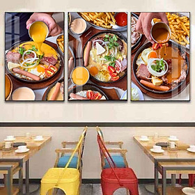 (HCM)Tranh bánh mì chảo 3,Tranh tráng gương hấp dẫn trang trí quán ăn nhà hàng (kèm đinh treo)