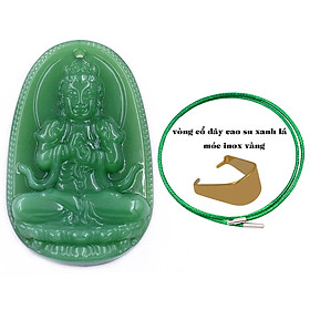 Mặt dây chuyền Phật Đại nhật như lai đá xanh 2.2 x 3.6cm ( size trung ) kèm vòng cổ dây cao su xanh lá + móc inox, Phật bản mệnh