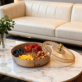 Khay Đựng Bánh Kẹo Trái Cây Có Nắp, Khay Mứt Tết 5 Ngăn Cao Cấp Nắp Gấu Vàng – Khay Đựng Hoa Quả Sang Trọng Trang Trí Phòng Khách - HÀNG CHÍNH HÃNG MINIIN - MÀU VÀNG