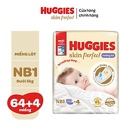 Miếng lót sơ sinh Huggies Skin Perfect NB1 64+4/NB1 108+6 miếng với 2 vùng thấm giảm kích ứng da